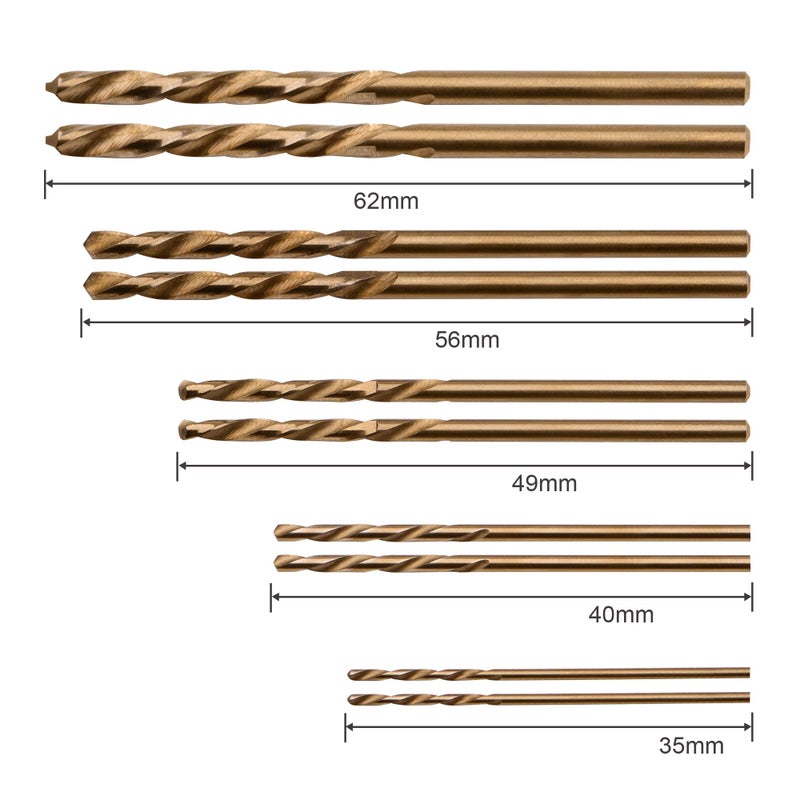 SPKLINE 10 Pcs High Speed Steel Cobalt Drill Bit Set 2 Pcs of Each 1mm(3/64"), 1.5mm(1/16") 2mm(5/64") 2.5mm(3/32") 3mm(1/8") Jobber Length Twist M35 Metal Drill Bit For Stainless Steel And Hard Metal - Image 3
